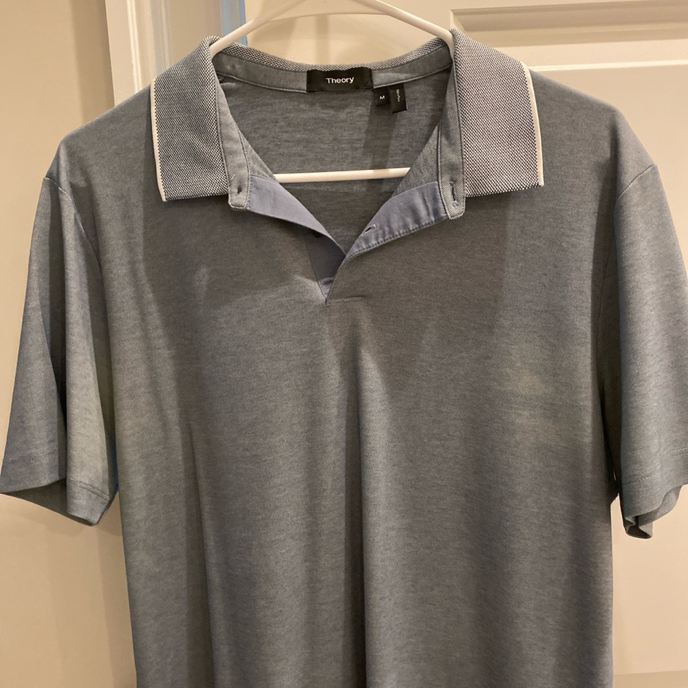 Theory Men's Gray Polo Shirt with White Trim